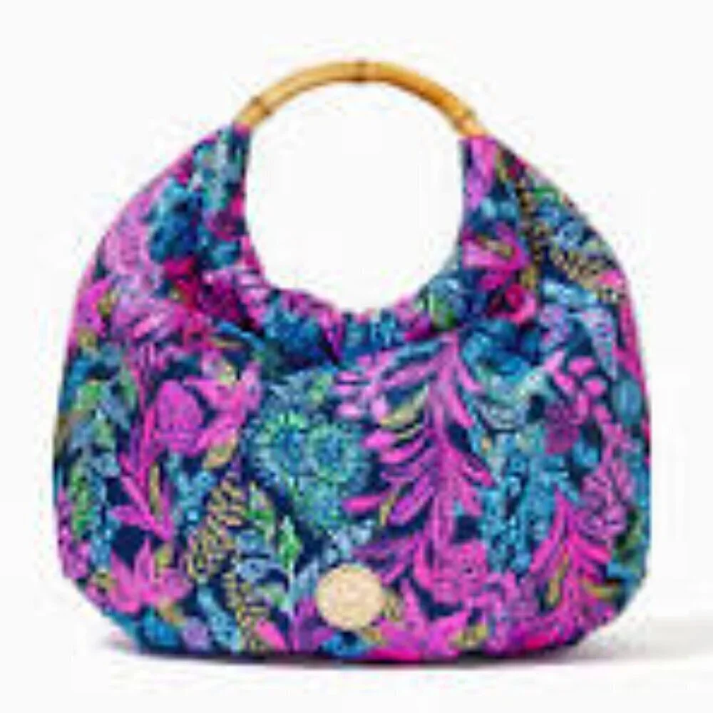 Lilly Pulitzer Bamboo Bag Purse Aegean Navy Calypso Coast NWT - Picture 3 of 9